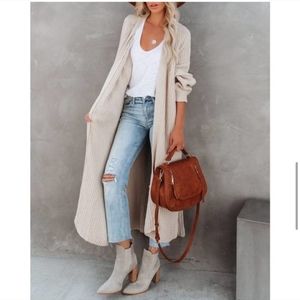 Vici cream knit long cardigan duster sweater